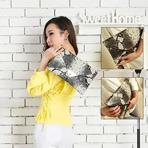 Miniatura 3 de Bolso de mano con diseño de piel de serpiente para mujer, bolso de hombro con cadena