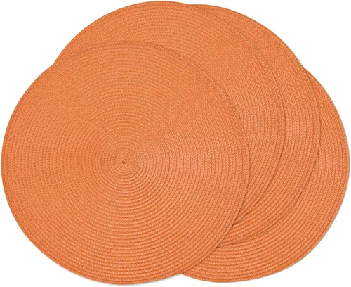 Miniatura 47 de Feuille Juego de 4 manteles individuales redondos trenzados para mesa de comedor, tejidos, lavables, antideslizantes, 13.5 pulgadas