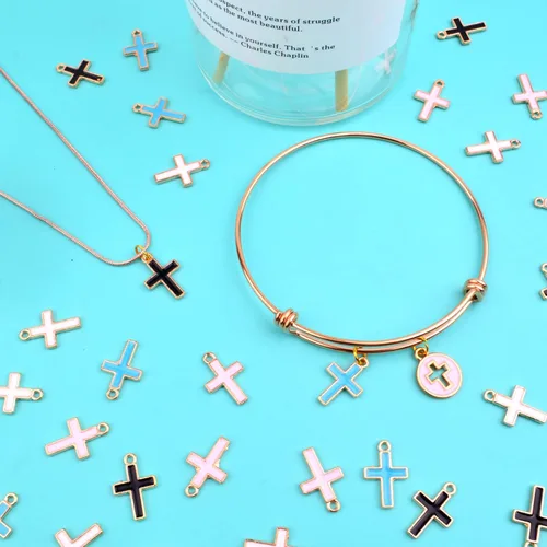 Miniatura 7 de 40 dijes de cruz esmaltada de crucifijo de aleación de Jesús bendición cruz, suministros de manualidades para manualidades, collares, pulseras