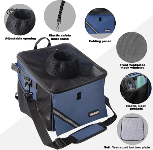 Miniatura 5 de Canasta/Bolsa de Transporte para Mascotas para Bicicleta, Mochila Transportadora/Elevadora para Perros y Gatos con Bolsillos Laterales Grandes