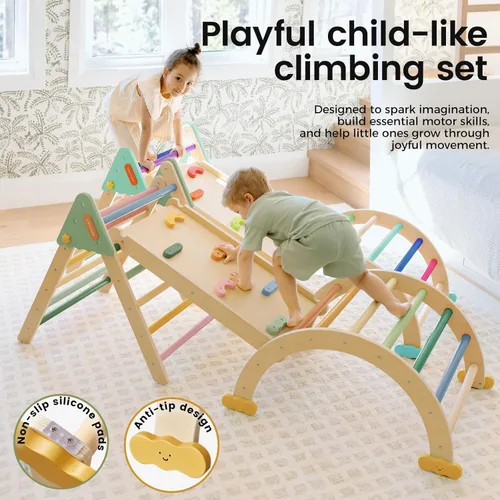 Miniatura 2 de Tiny Land Pikler - Juego de triángulos 7 en 1 plegable Montessori para niños pequeños, juguetes de escalada para interiores, parque infantil