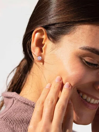 Miniatura 2 de ChicSilver Aretes de plata de ley 925 con forma de corazón, redondo, pera, esmeralda, piedra natal con halo para mujer, joyería de cumpleaños