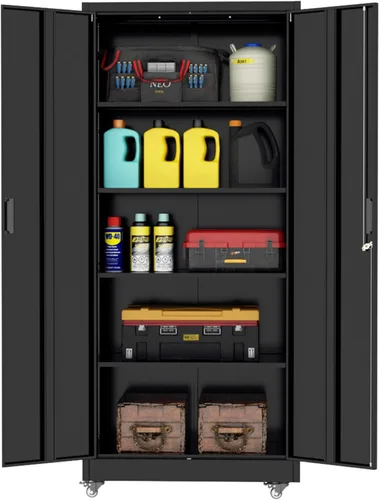 Miniatura 27 de INTERGREAT Armario de almacenamiento de metal para garaje, armario de almacenamiento con cerradura de 36 pulgadas con 2 puertas y 2 estantes Negro