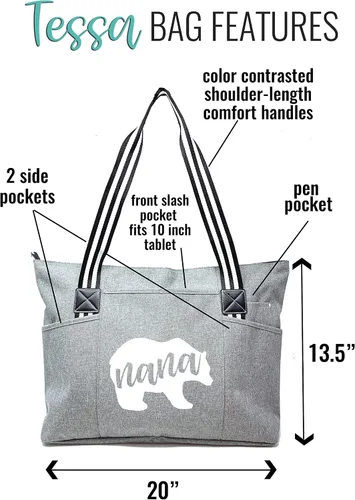 Miniatura 53 de Brooke & Jess Designs Bolso de mano para la abuela – Bolso de lona resistente con cremallera y bolsillo interior para la abuela para uso diario