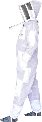 Miniatura 4 de Traje de abeja de 3 capas con velo de esgrima y un par de guantes ventilados a prueba de picadura traje de apicultura para apicultores Blanco