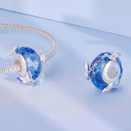 Miniatura 4 de Abalorios de cristal de Murano genuino para pulseras de plata de ley 925 original núcleo azul burbujas rosas abalorios para pulseras Pandora
