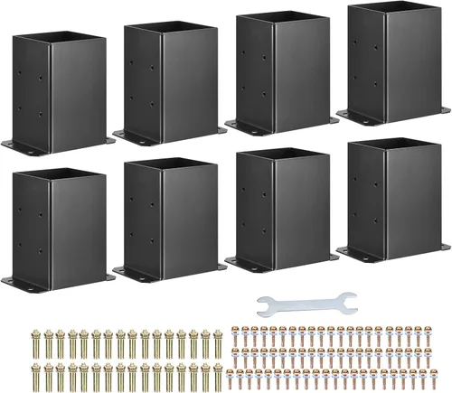 Miniatura 7 de uxcell Base de poste de 4 x 4, 3 piezas, tamaño interior de 3.6 x 3.6 pulgadas, soportes de poste recubiertos de polvo negro con tornillos