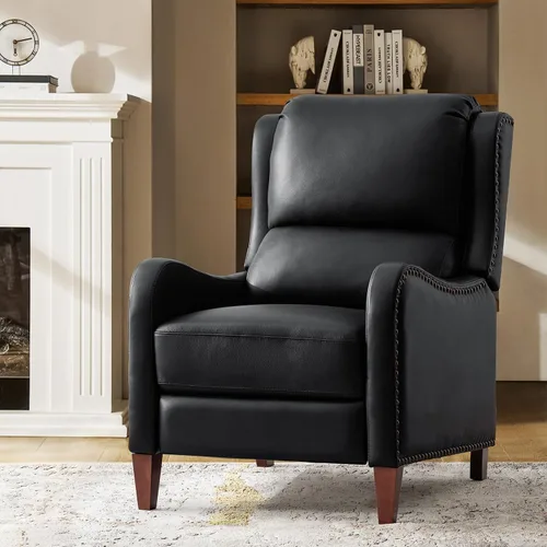 Miniatura 15 de HULALA HOME Silla Reclinable de Cuero Genuino, Sillón Reclinable Moderno de Empuje hacia Atrás con Asiento Grueso, Respaldo y Reposapiés, Decoración