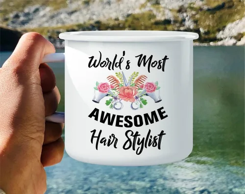 Miniatura 4 de Retreez World's Most Awesome Hairstylist Hairdresser - Taza de café esmaltada de acero inoxidable de 16 onzas, divertido sarcasmo, regalo
