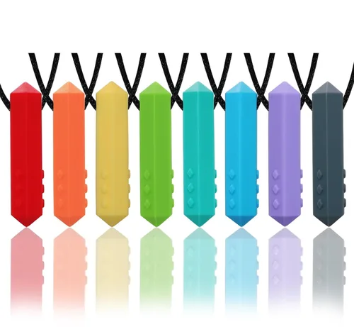 Collares Masticables para Niños Sensoriales, Paquete de 8 Collares Masticables Sensoriales para Niños con Autismo, TDAH, TEP, Mordidas, Collar de