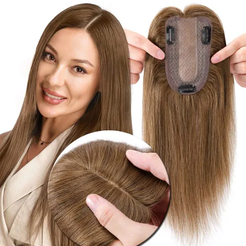 Miniatura 25 de MY-LADY Extensiones de cabello humano para mujeres con base de seda y clip de encaje, 150% de densidad, cabello humano real, 7 * 13 cm, lacio, 6