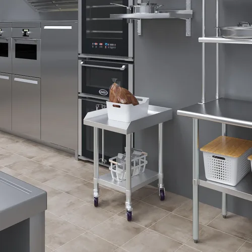 Miniatura 7 de AmGood Soporte para equipo de acero inoxidable con estante inferior + ruedas, resistente, grado comercial, certificado NSF