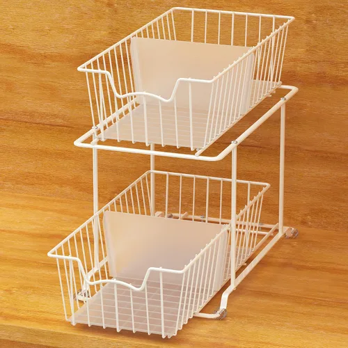 Simple Houseware Organizador de Cajón de Canasta de Alambre de Gabinete de 2 Niveles, Blanco