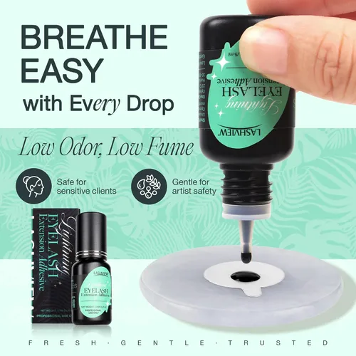 Miniatura 4 de LASHVIEW - Pegamento para extensiones de pestañas, 0.3 seg de secado rápido, permanencia de 6-8 semanas, adhesivo negro profesional, pegamento