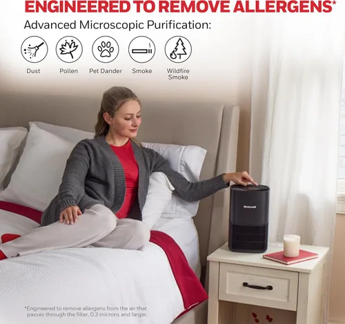 Miniatura 4 de Honeywell Allergen Plus HPA125B - Purificadores de aire HEPA compactos para habitación pequeña, cobertura de hasta 530 pies cuadrados, filtro 3