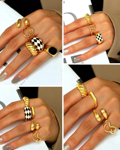 Miniatura 4 de FAXHION Juego de 10 anillos gruesos de oro de 18 quilates para mujeres y niñas, anillos trenzados chapados en oro, apilables, anillos midi, anillos