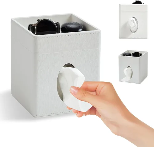 Miniatura 17 de Cubierta para Caja de Paños Cuadrada, Organizador Moderno de Cubo de Paños de Cuero PU Decorativo - Crema Albaricoque