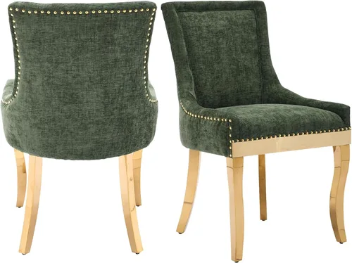 Miniatura 41 de Aoowow Juego de 2 sillas laterales tapizadas vintage de tela, sillas de madera maciza para cocina, comedor con cabezas de clavo, patas de madera