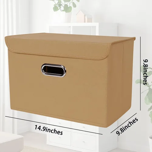 Miniatura 2 de STOREONE Contenedores de Almacenamiento de Tela en Forma de Cubo Plegables, Organizador Contenedor Cesta Plegable con Tapas y Asas de Metal
