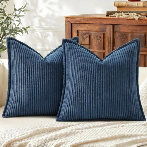 Miniatura 18 de Mecatny Juego de 2 fundas de almohada de pana de 16 x 16 pulgadas, fundas decorativas neutrales suaves de estilo bohemio para sofá y sala de estar