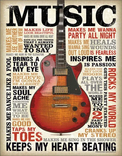 Desperate MS1898 Music Inspires Me Distressed Retro Vintage - Cartel de hojalata de 13 x 16 pulgadas, color negro y marrón