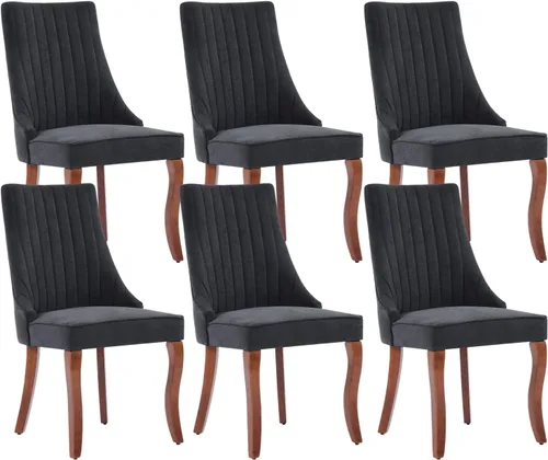 Miniatura 11 de Juego de 8 sillas de comedor, sillas de cocina con canales de lino con patas curvadas de madera maciza, silla de comedor tapizada de tela cómoda