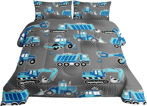 Miniatura 3 de Juego de ropa de cama de coche de dibujos animados para niños, edredón de vehículos de construcción para niños, juego de camión de maquinaria con 1