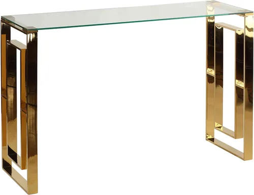 Cortesi Home Laila Mesa consola de vidrio de acero inoxidable, 15.75 pulgadas de profundidad x 47 pulgadas de ancho x 30.5 pulgadas de alto, dorado,