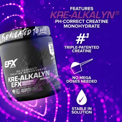 Miniatura 4 de EFX Sports Kre-Alkalyn EFX Powder Suplemento en polvo de monohidrato de creatina con pH correcto Fuerza, crecimiento muscular y rendimiento