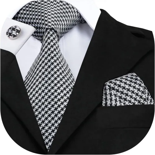 Miniatura 129 de Hi-Tie Corbata clásica de cachemira para hombre con pañuelo y gemelos a cuadros