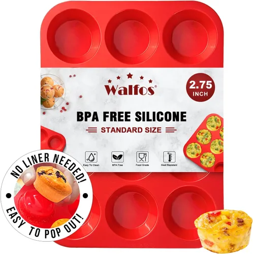 Miniatura 15 de Walfos Molde de silicona para magdalenas, juego de 3 moldes para magdalenas, incluye 24 tazas de mini moldes para muffins, 12 tazas regulares y 6