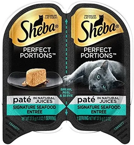 Sheba Perfect Portions Pate` in Natural Juices Signature Seafood Entree` Bandeja de comida húmeda para gatos (paquete de 6 unidades de 2.6 onzas