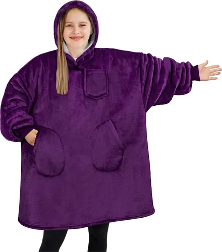 Miniatura 11 de PAVILIA Manta de vestir para niños y niñas, cálida y acogedora sudadera con capucha gigante con dos bolsillos, forro polar Sherpa con capucha