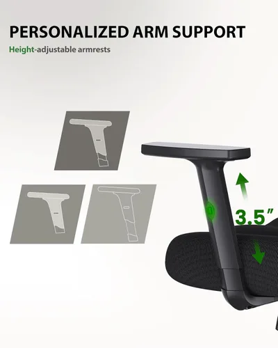 Miniatura 5 de Marsail Silla ergonómica de oficina Silla ergonómica para juegos con soporte lumbar, reposacabezas 2D, apoyabrazos ajustables, cojín de asiento Negro