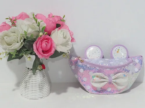 Miniatura 2 de Riñonera con lentejuelas con purpurina para niñas, cinturón ajustable, lindo gato, deportivo, bolsa de viaje para niños y adolescentes