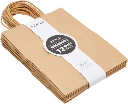 Miniatura 6 de Juvale Bolsas de regalo marrones con asas, paquete de 12 unidades, grandes, marrones, 8 x 4.75 x 10 pulgadas, papel de 120 GSM, bolsas de regalo