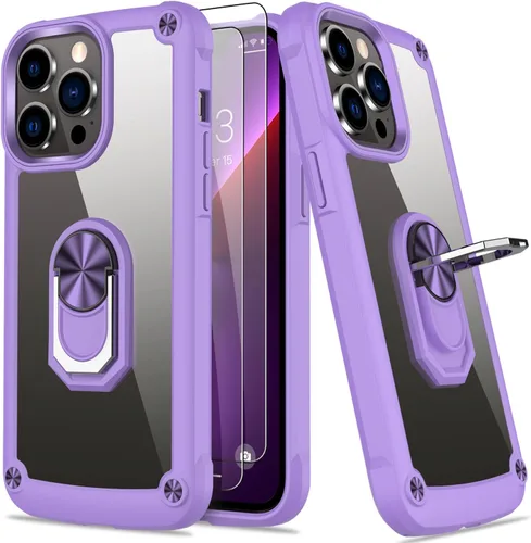 Miniatura 16 de Funda para iPhone 13 Pro con protector de pantalla, cristal transparente, antiamarillo, acrílico resistente, funda protectora de grado militar