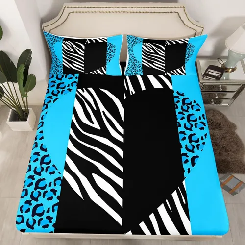 Miniatura 8 de Manfei Leopard Print Fitted Sheet Twin Size,Blue Brown Black Stripes Bedding Set 2pcs,Wild Animal Cheetah Skin Bed Sheets with 1 Pillowcase,Kids