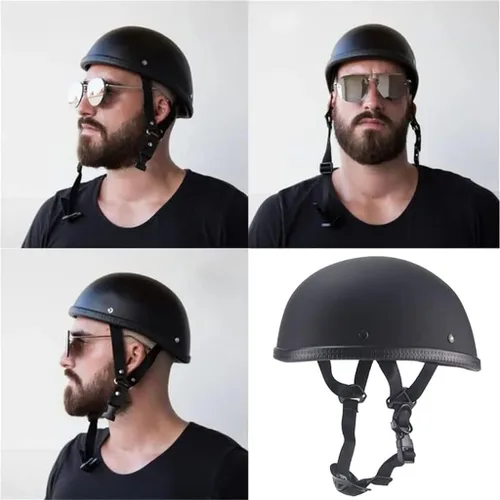 Miniatura 3 de Medio casco ultrafino con diseño de calavera retro de perfil bajo, casco de motocicleta alemana para adultos, hombres y mujeres, aprobado por DOT
