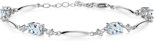 Gem Stone King Pulsera de tenis de plata de ley 925 con aguamarina azul cielo y diamantes blancos cultivados en laboratorio para mujer, 3.30