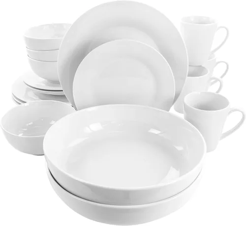 Miniatura 14 de Elama Camellia - Juego de vajilla de 16 piezas con tazones dobles de porcelana