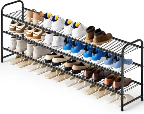Miniatura 14 de KEETDY Organizador de zapatos largo de 2 niveles para armario, zapatero de metal para entrada, amplio estante apilable para zapatos con rejilla