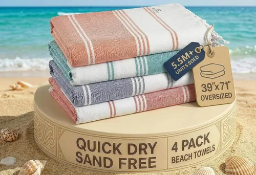 Miniatura 70 de LANE LINEN - Paquete de 4 toallas de playa de gran tamaño, toalla de piscina prelavada, extragrande, de secado rápido y sin arena, toalla de viaje