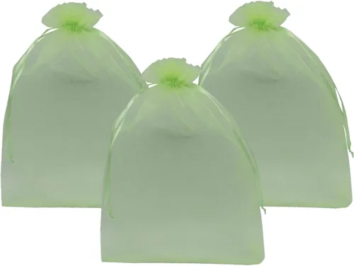 Miniatura 5 de Ankirol 50 bolsas de organza transparente, 12 x 16 bolsas grandes de organza con cordón (verde)