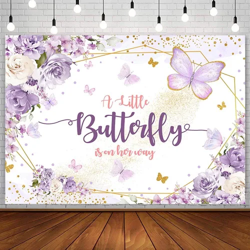 AIBIIN Telón de fondo de mariposa para baby shower de 7 x 5 pies para niña, princesa, una pequeña mariposa está en camino, fondo de fotografía,