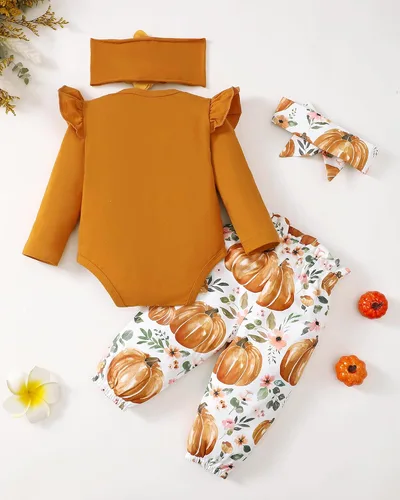 Miniatura 97 de SUNNY PIGGY Ropa para bebé recién nacida, con volantes, mameluco de algodón floral, conjunto de pantalones de algodón para niñas