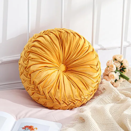 Miniatura 26 de Drydiet 3 Piezas Almohadas Redondas Decorativas de Terciopelo Plisado Almohadas de 15'' de Diámetro Acento Calabaza Boho Cojín de Silla para Sofá