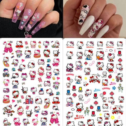 Miniatura 4 de 6 hojas de calcomanías de arte de uñas, autoadhesivas, suministros de arte de uñas, calcomanías kawaii para uñas, diseños de uñas de gato, dijes