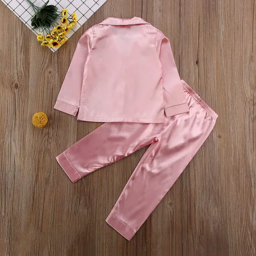 Miniatura 7 de Conjunto de pijama de satén para bebés y niños pequeños, pijamas de manga larga con botones para niñas