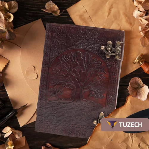 Miniatura 7 de TUZECH 600 Páginas Diario de Cuero Grande Hecho a Mano Diario de Cuero Grabado Árbol de la Vida Libro de Sombras Cuaderno de Escritura Siete Chakras